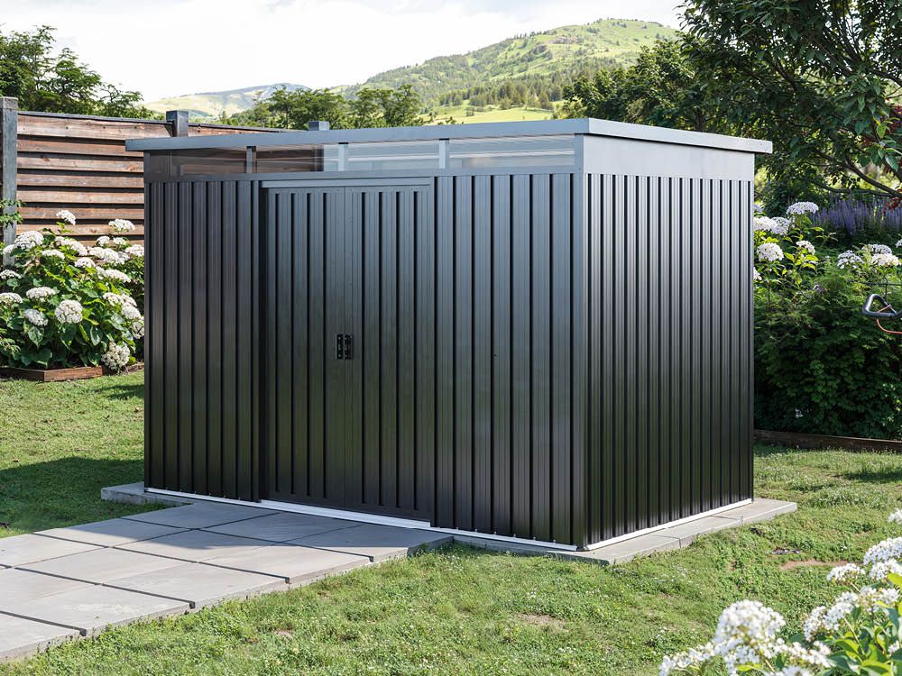 Metallschuppen für den Außenbereich mit Holzoptik – Robust und wartungsfrei